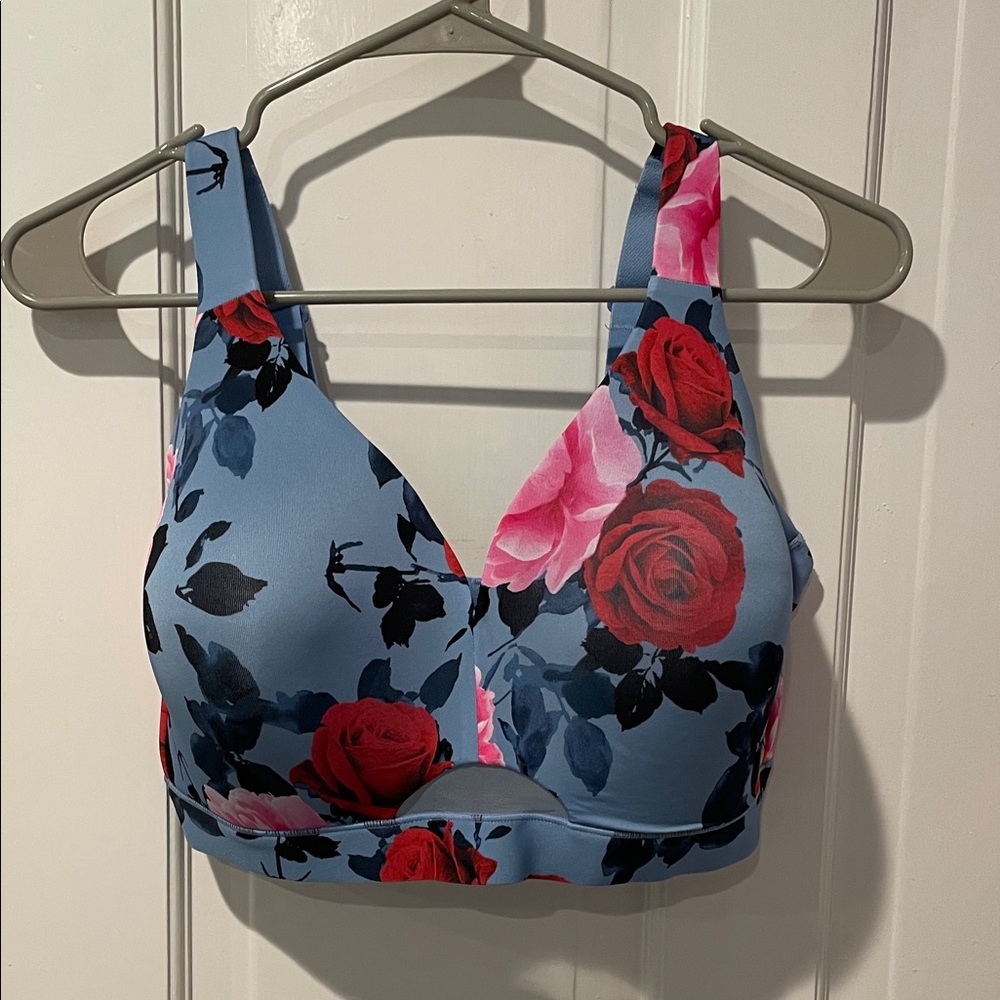 Floral Sports Bra with Red and Pink Roses